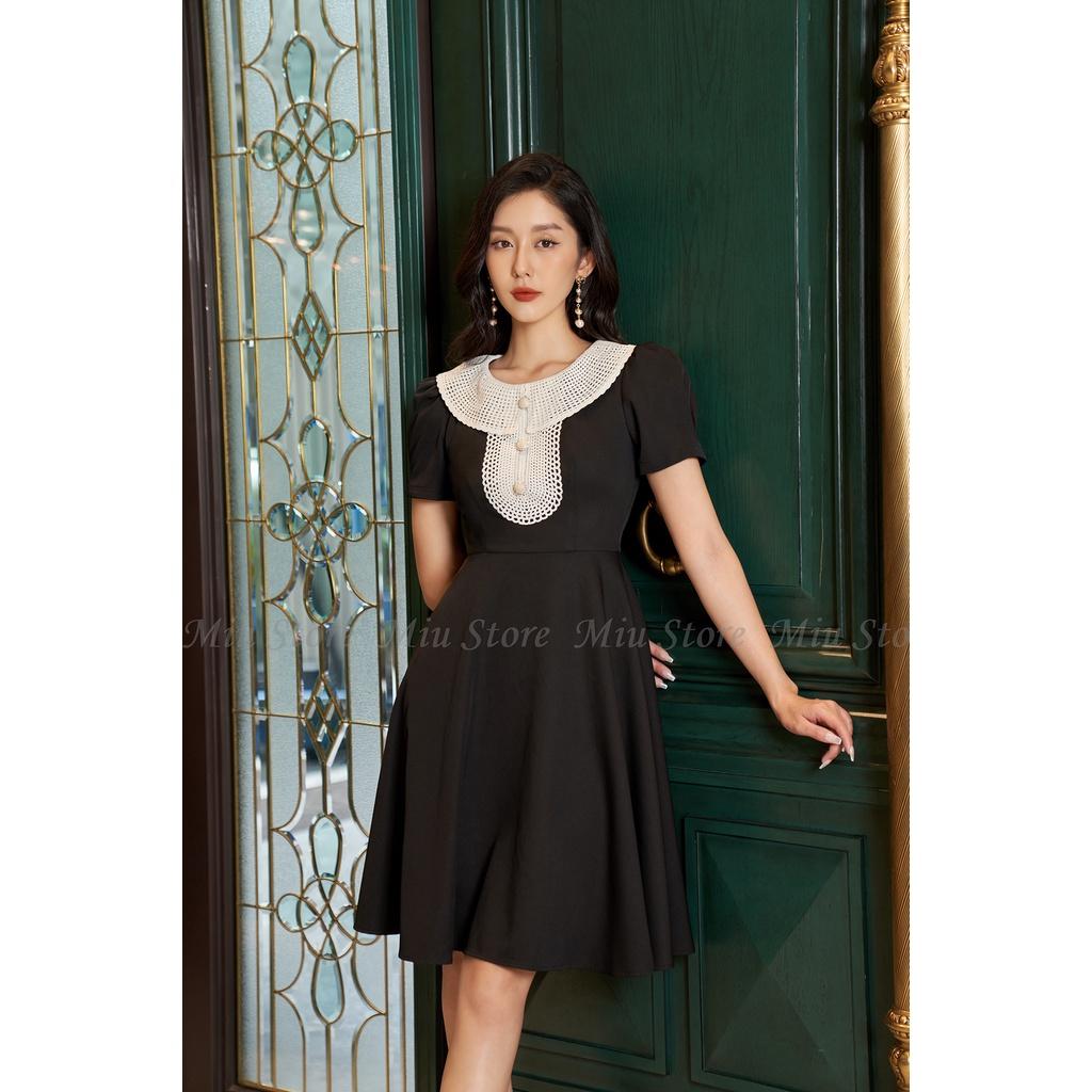 D00477 - Đầm thiết kế cao cấp cổ phối ren sang trong công sở Miu Store