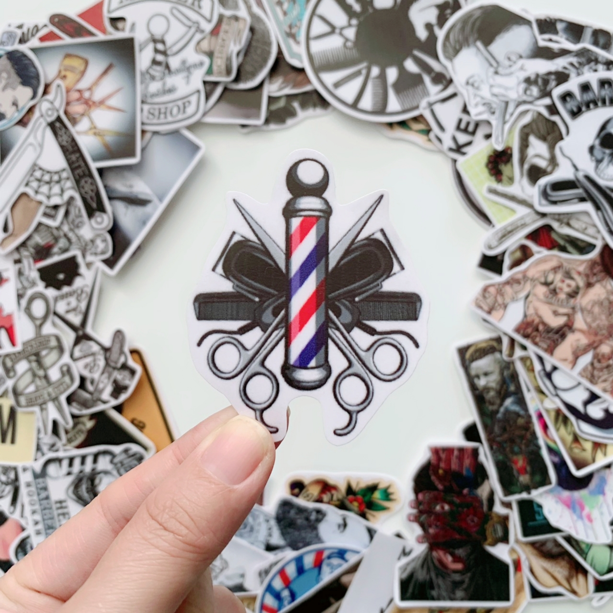 Bộ 50 Sticker Barber (2020) Hình Dán Chống Nước Decal Chất Lượng Cao Trang Trí Cửa Hàng Cắt Tóc Nam, Va Li Du Lịch, Xe Đạp, Xe Máy, Laptop, Nón Bảo Hiểm, Máy Tính Học Sinh, Tủ Quần Áo, Nắp Lưng Điện Thoại