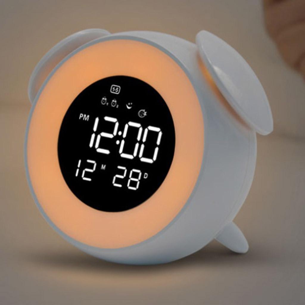 LED Digital Alarm Clock Light Sunrise Night Lamp for Kid Room White