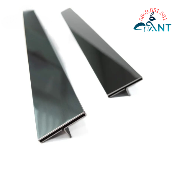 Nẹp T Inox 304 đen gương, nẹp inox chữ T, dày 0.8li, thanh dài 2m44, chỉ tường, ron sàn