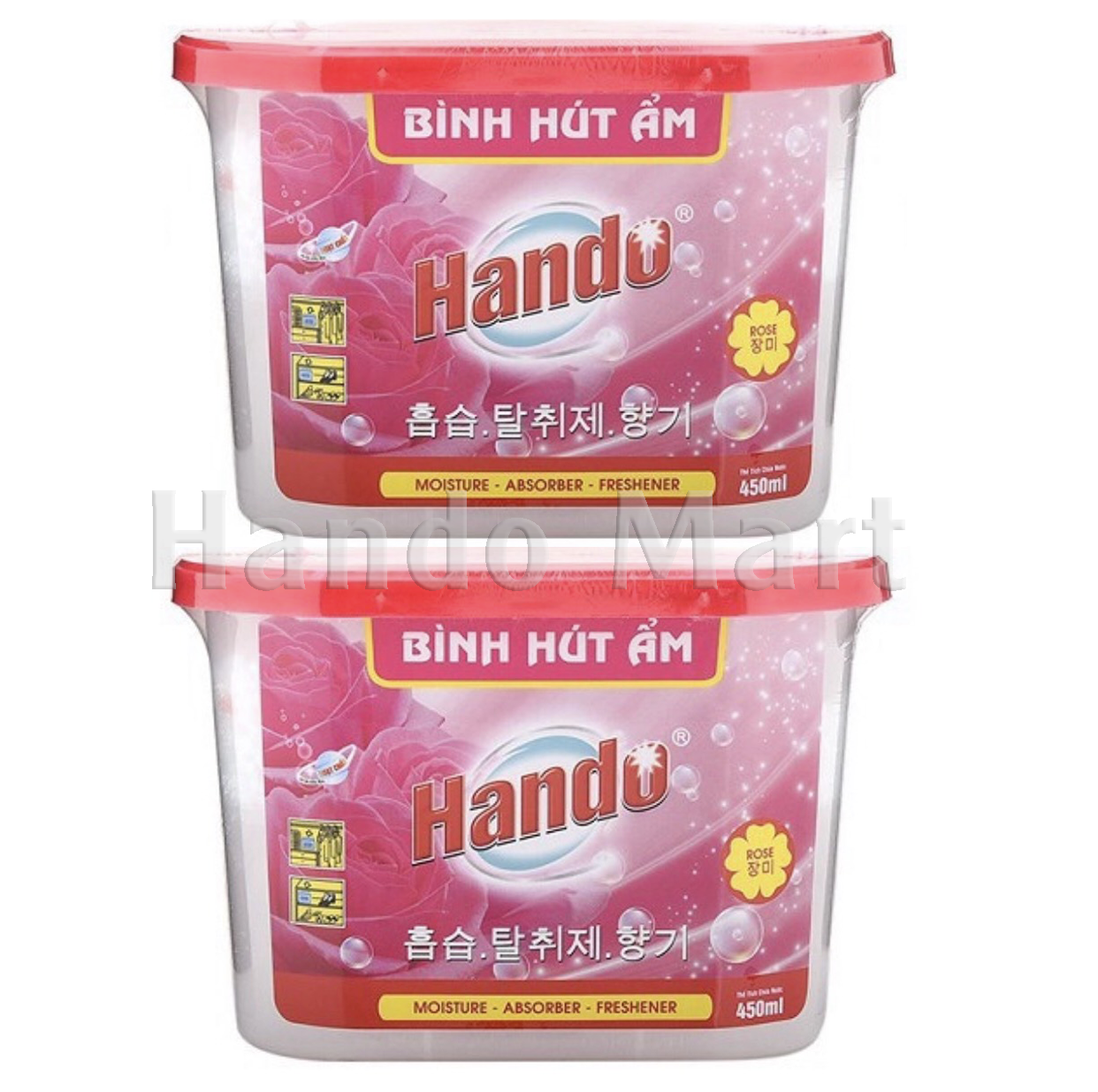 Combo 2 Hộp Hút Ẩm HANDO Khử Mùi Nấm Mốc Hương Hoa Hồng 450ml