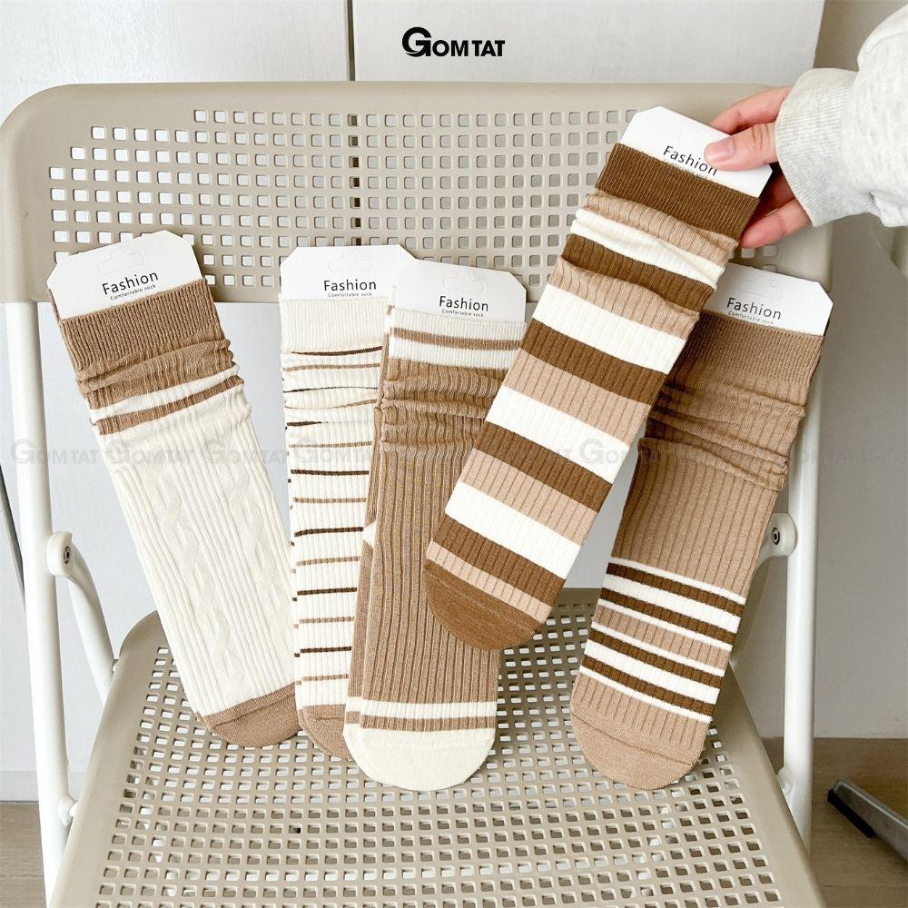 Tất nữ cổ cao phong cách trẻ trung Hàn Quốc, vớ nữ cổ cao chất liệu cotton mềm mại, thấm hút - KOGOT-PO-3020-1DOI