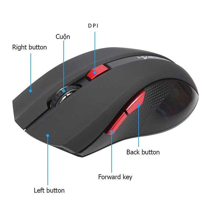 Chuột không dây HXSJ X50 Red/Black có nút trợ năng, điều chỉnh 2400DPI chuyên dùng chơi game, máy tính, laptop, tivi - HÀNG CHÍNH HÃNG