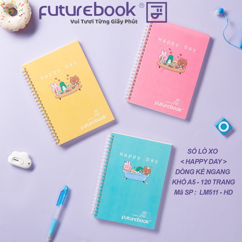 FUTUREBOOK (Có Nhiều Mẫu)-Sổ Lò Xo Bìa Mềm A5-Dòng Kẻ Ngang-Định Lượng 100GSm-120 Trang. MSP LM511( Giao mẫu ngẫu nhiên)