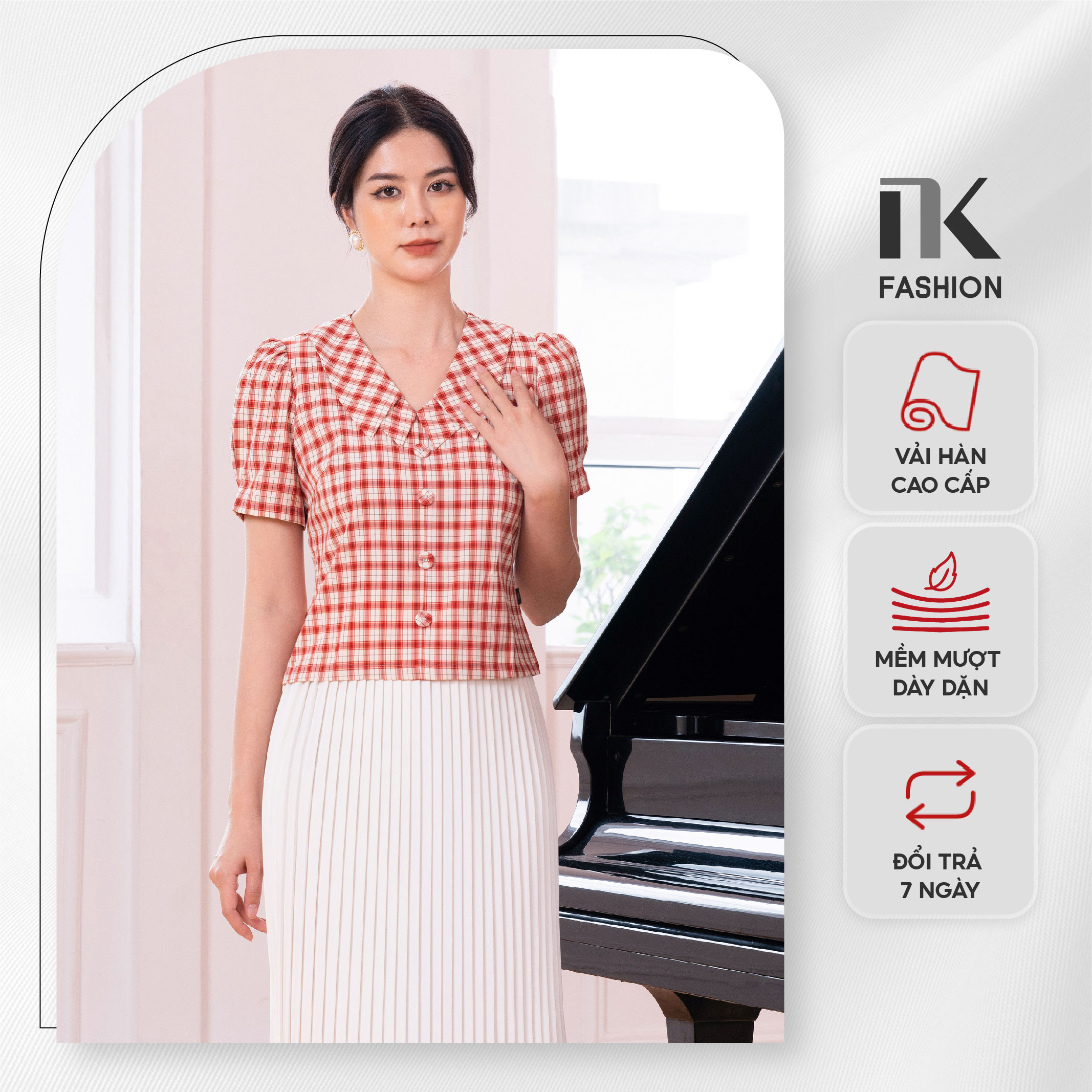 Áo Sơ Mi Nữ Công Sở Cộc Tay NK Fashion Họa Tiết Kẻ Thiết Kế Cổ Kẹp Cúc Bọc, Chất Liệu Nhập Hàn Cao Cấp NKFSM2205006 - Giá Tiki khuyến mãi: 390,000đ - Áo Sơ Mi Nữ Công Sở Cộc Tay Nk Fashion Họa Tiết Kẻ Thiết Kế Cổ Kẹp Cúc Bọc, Chất Liệu Nhập Hàn Cao Cấp Nkfsm2205006 - Giá Tiki Khuyến Mãi: 390,000Đ -