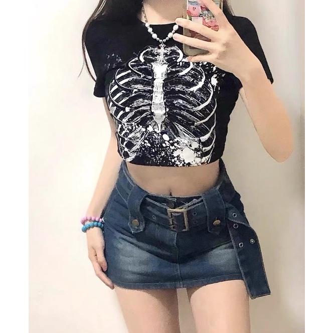 áo croptop hình xương chất lừ phong cách Âu Mỹ