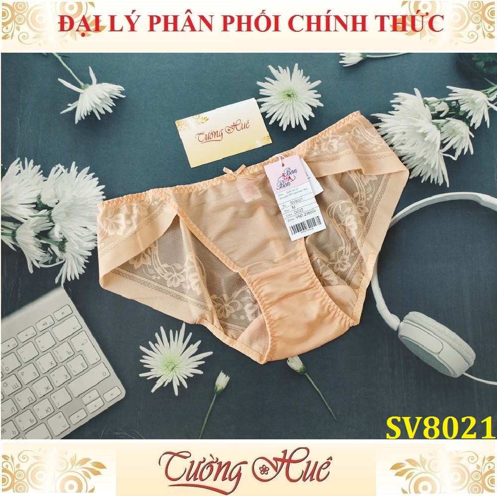 Quần lót nữ Bon Bon SV8021 ren lưới hoa văn, lưng vừa.