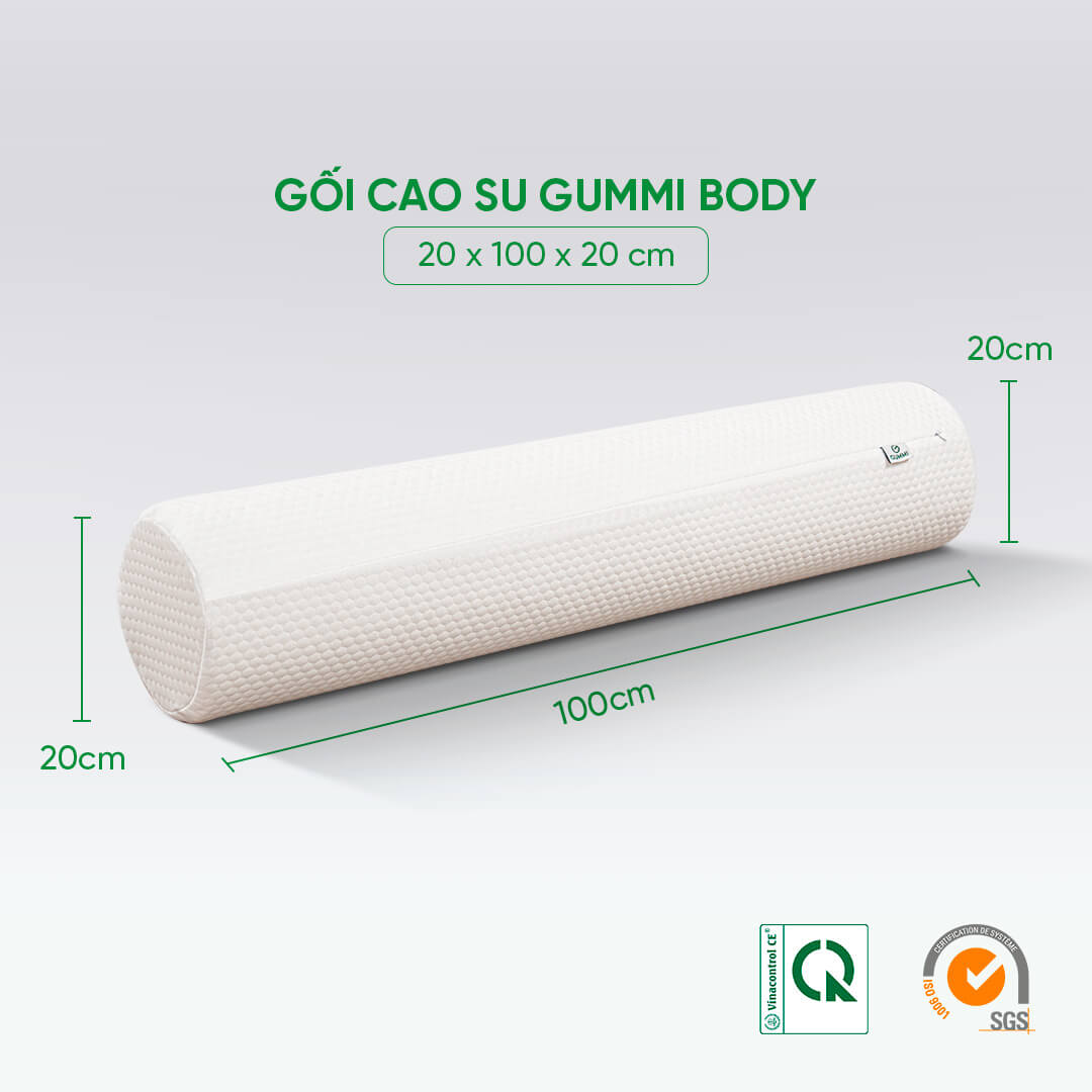 Gối ôm Cao su cao cấp Gummi Body 20x100cm 100% cao su thiên nhiên kháng khuẩn khử mùi