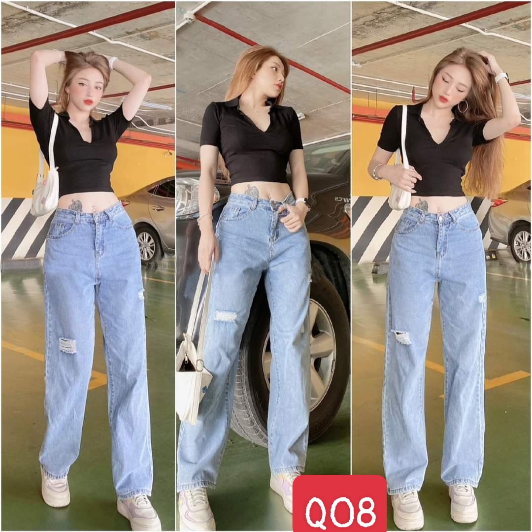 Quần Baggy Jean DOGA Q08 Ống Sương Đứng Form Rách Gối