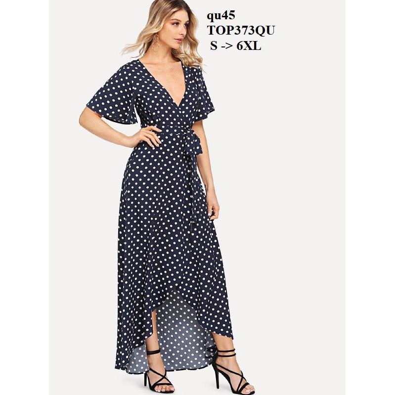 DRESS291 ĐẦM MAXI CHẤM BI NƠ EO