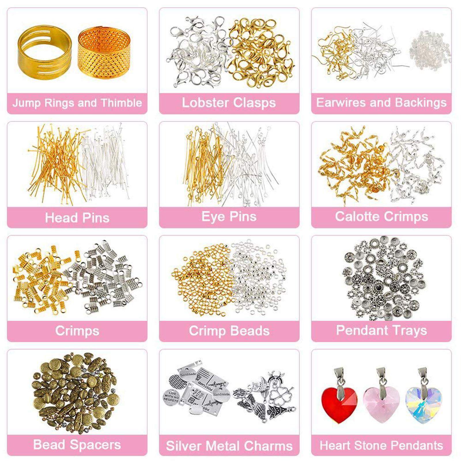 Seed Beads Bracelet Beads Assortments Crafts Set Bulk Wire Lobster Clasps Eye Pins Earwires for Necklaces Jewelry Making