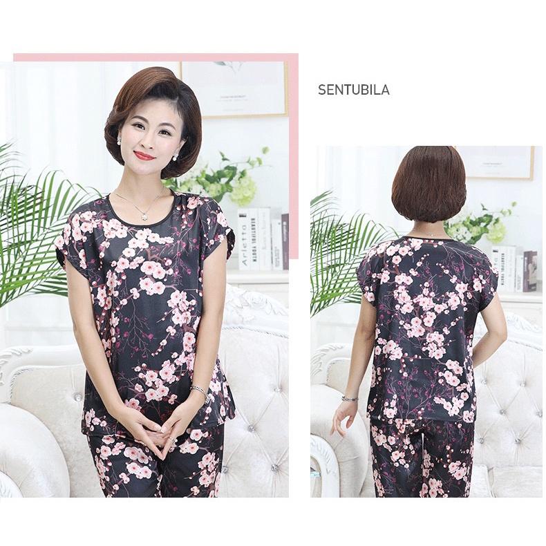 Bộ đồ trung niên tay ngắn mùa hè lụa cực mát