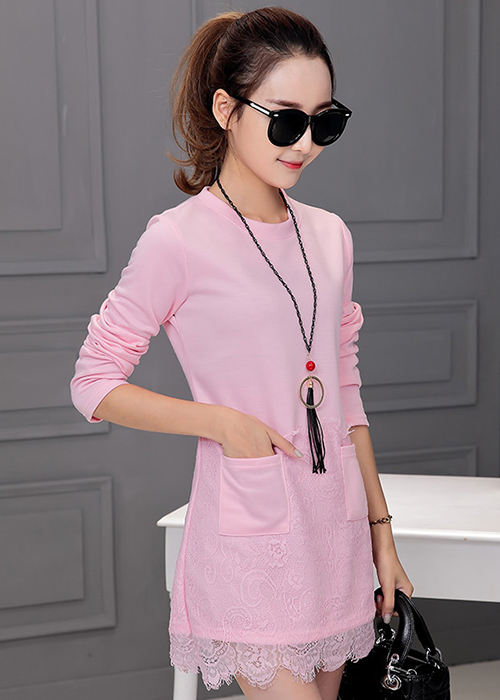 Váy Nữ Xuông Phối Ren Dáng Chữ A, 100% Cotton Phối Ren, 4 Màu Lựa Chọn, Thời Trang Công Sở Dạo Phố