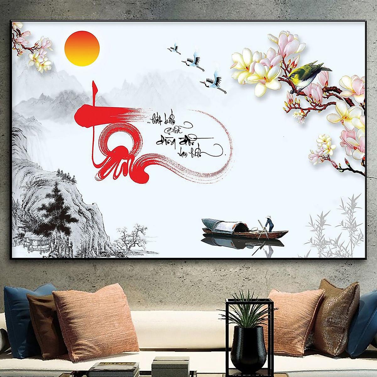 Tranh Treo Tường Hiện Đại _ Tranh Tráng Gương Pha Lê Thư Pháp Chữ Tâm