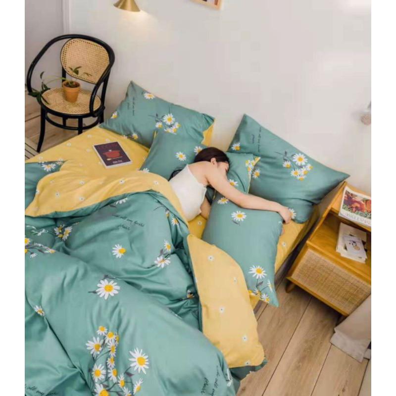 Bộ chăn Ga cotton poly Họa Tiết Cúc Họa Mi 4 Món Nhập Khẩu