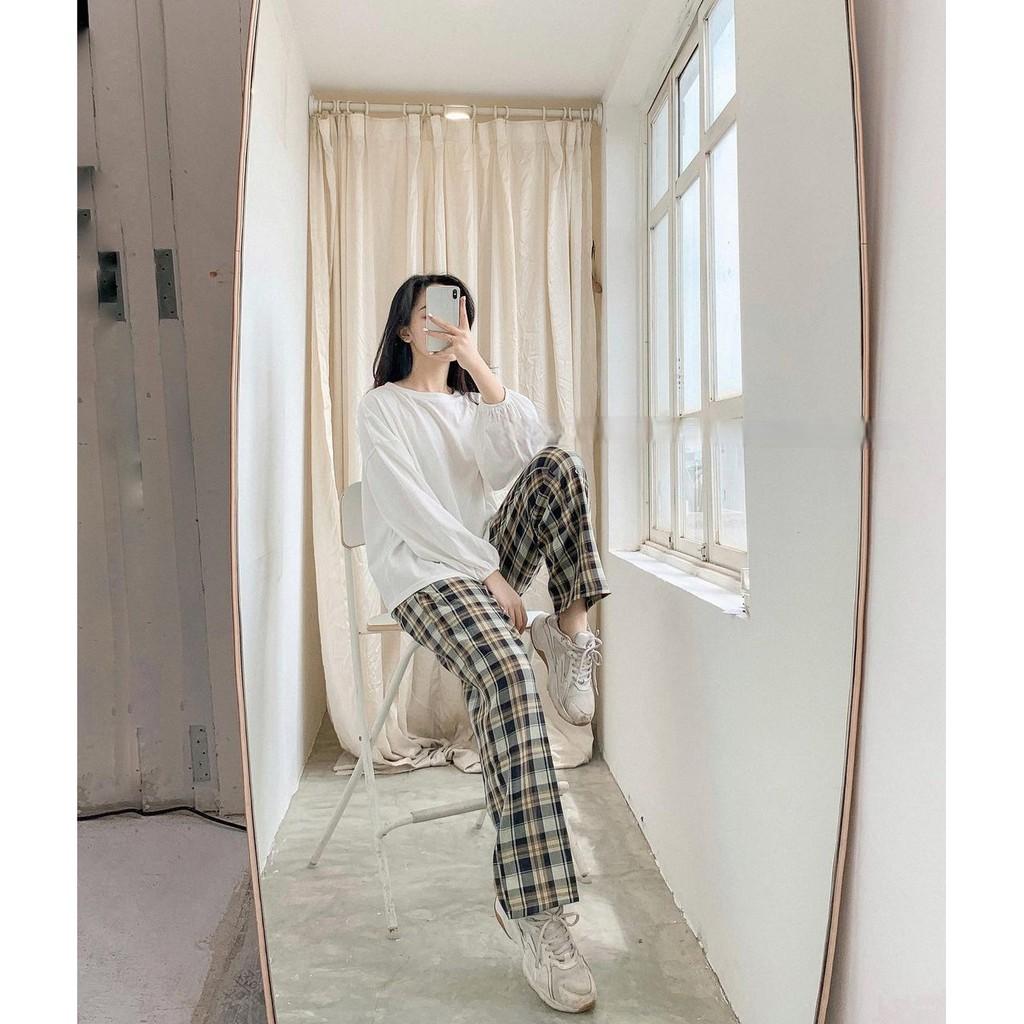 Quần Caro YEED Dáng Suông Ống Rộng Lưng Tây Phối Chun Ulzzang (Ảnh thật