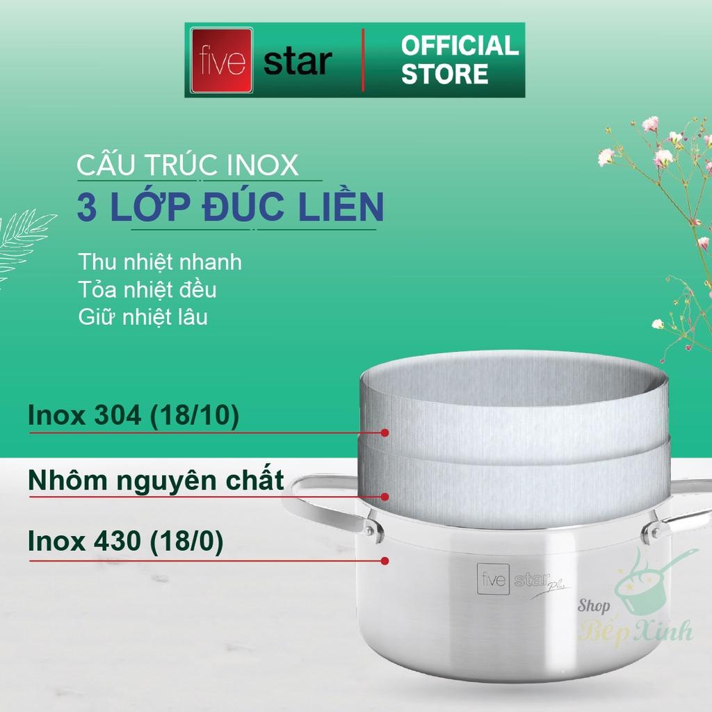 Bộ nồi bếp từ 3 lớp đáy liền inox 304  Plus nắp inox ,dùng được mọi bếp , bảo hành 25 năm - tặng 1 vá canh