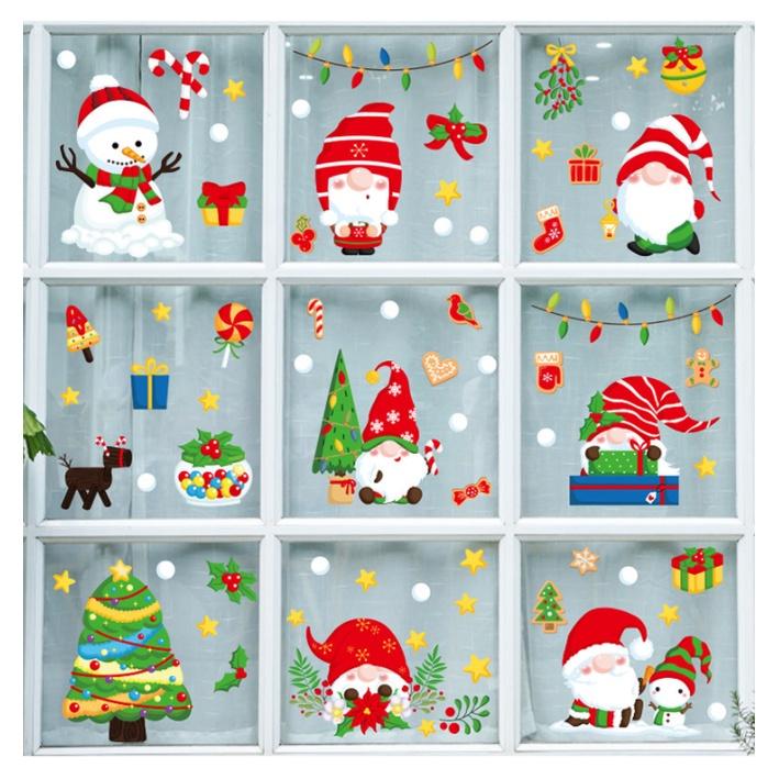 Decal Trang Trí Noel Hai Mặt Hít Tĩnh Điện - 6 CHÚ LÙN HÓA TRANG ÔNG GIÀ NOEL