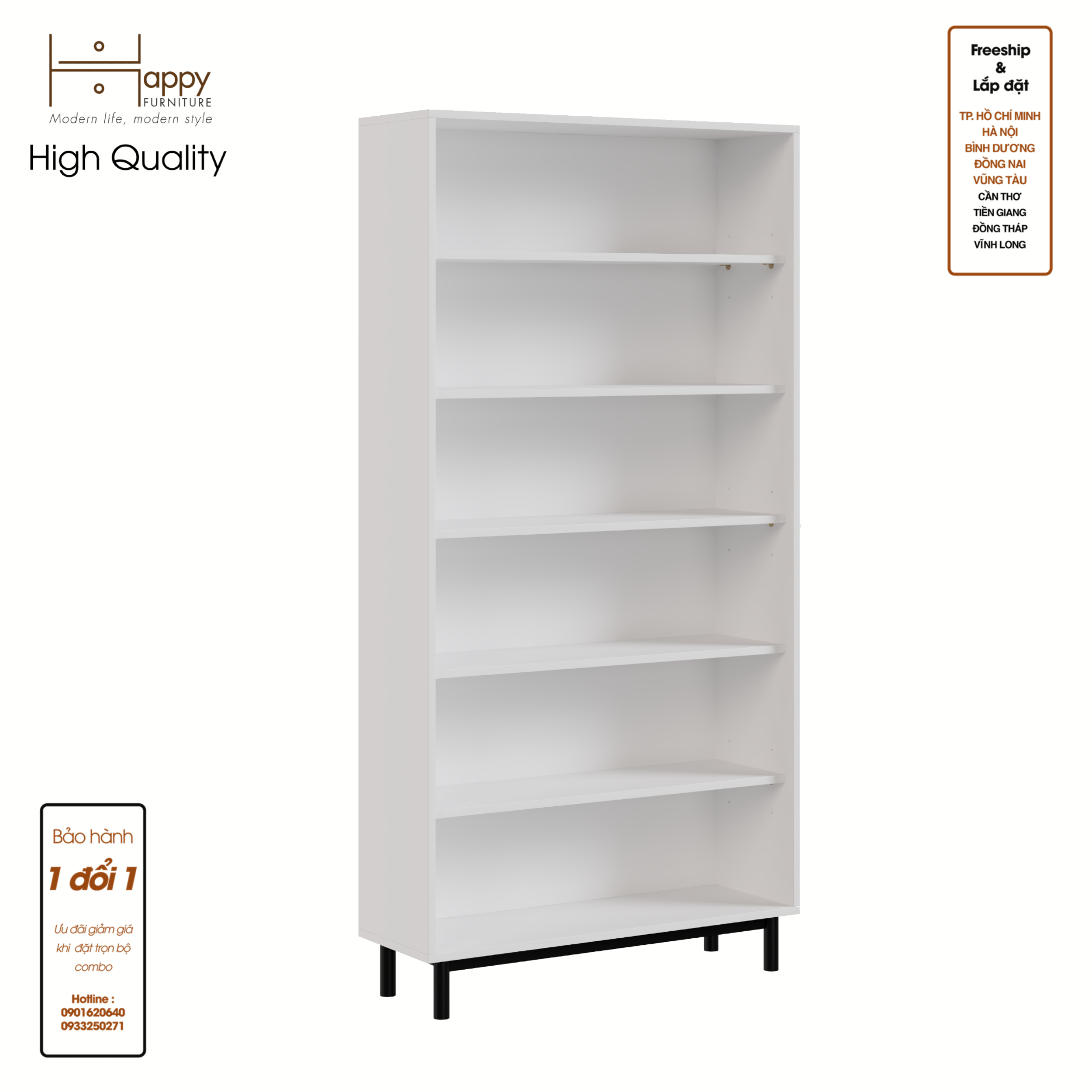 [Happy Home Furniture] CATY  , Kệ sách 6 tầng - chân sắt ,  90cm x 30cm x 180cm (DxRxC), KSA_015