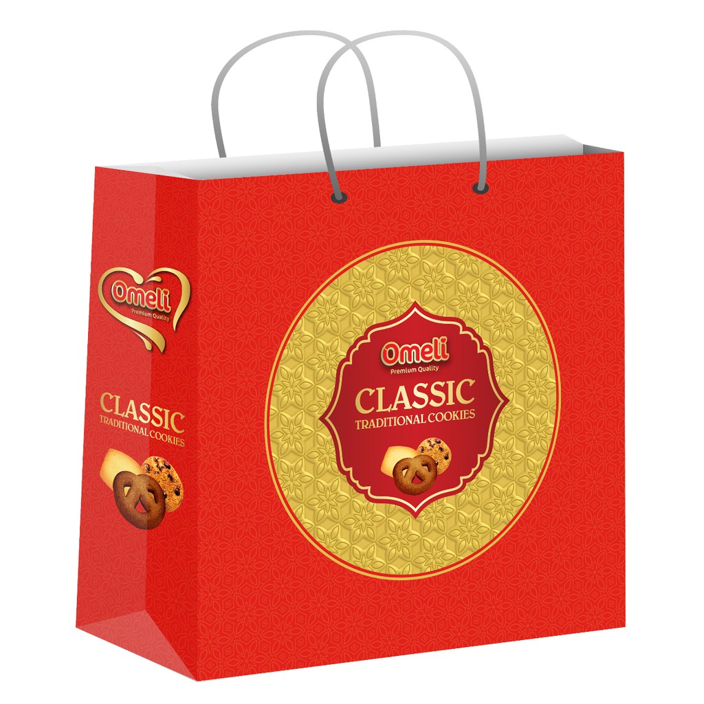 Bánh Cookies Omeli Classic màu đỏ - Hộp thiếc tròn 362g