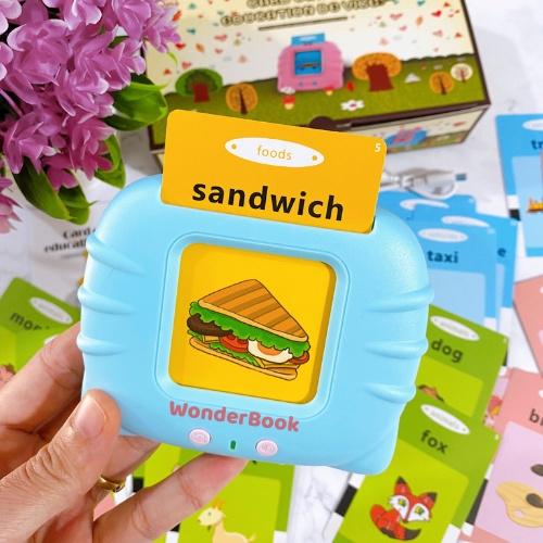 Máy Đọc Thẻ Flashcard Tiếng Anh Cho Bé- 112 thẻ 224 từ vựng Happu world- Sạc cổng USB không sóng điện từ