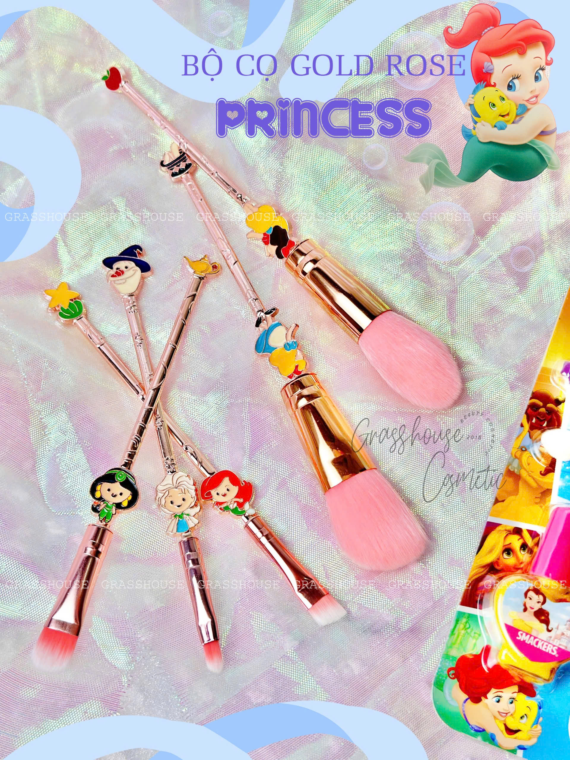 BỘ CỌ TRANG ĐIỂM 5 CÂY CÔNG CHÚA PRINCESS GOLD ROSE HÀNG THỦ CÔNG SƠN TỈNH ĐIỆN CAO CẤP