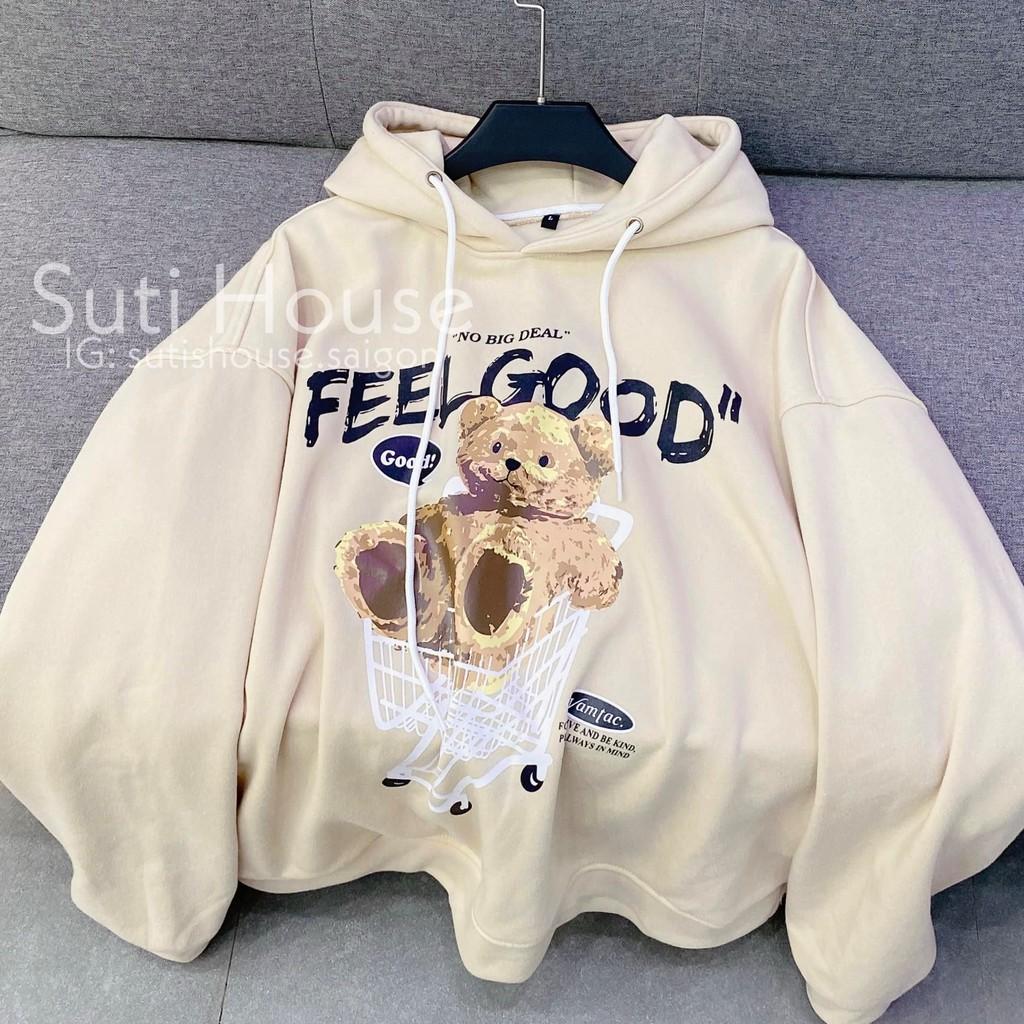 Áo Hoodie Gấu FeelGood 2 Màu Tan / Đen Unisex Nam Nữ Form Rộng Phong Cách Ulzzang - Suti House