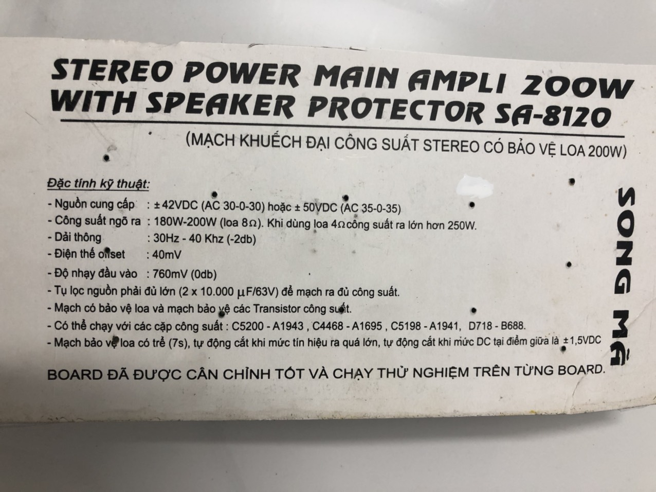 BO MẠCH KHUẾCH ĐẠI LOA STEREO MAIN AMPLI 4 SÒ 200W-SA8120- SONG MÃ