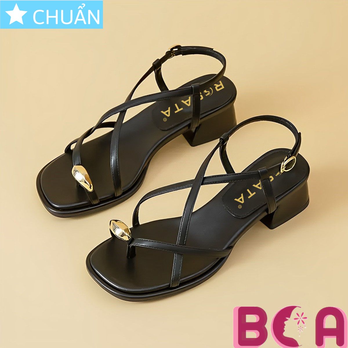 Giày sandal nữ đế thấp 3p RO569 ROSATA tại BCASHOP kết hợp kiểu xỏ ngón có điểm nhấn tại ngón cái độc đáo và thời trang