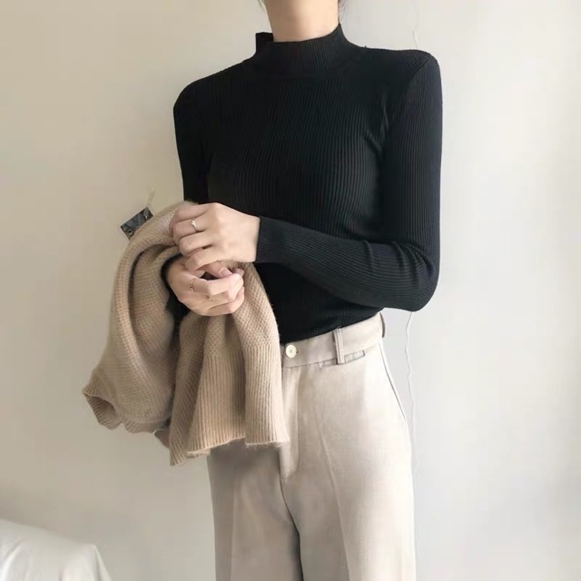 Áo len tay dài cổ cao 3 phân chất len tăm mềm mịn