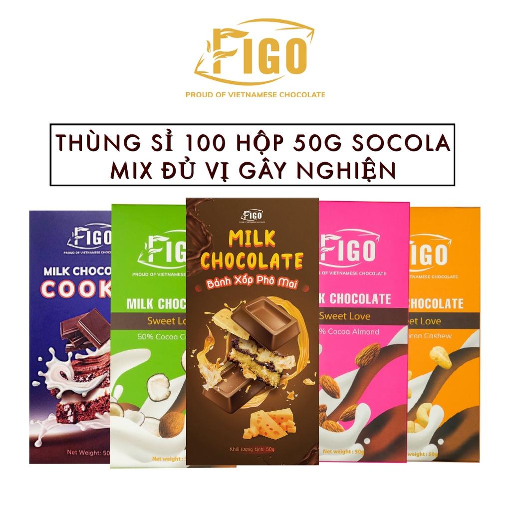 Combo 100 hộp Kẹo socola sữa mix nhiều vị 50gram, đồ ăn vặt văn phòng FIGO