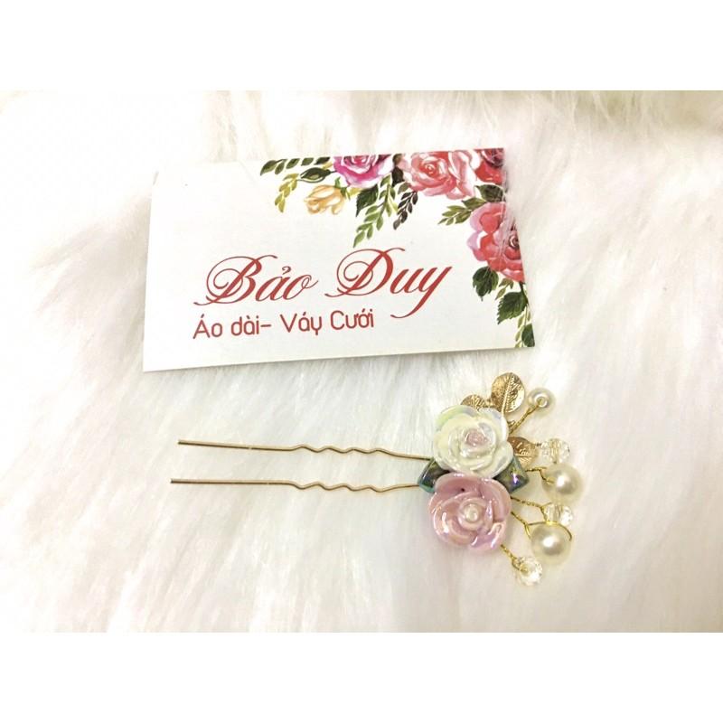 Trâm cài tóc đẹp hoa hồng nhũ sáng