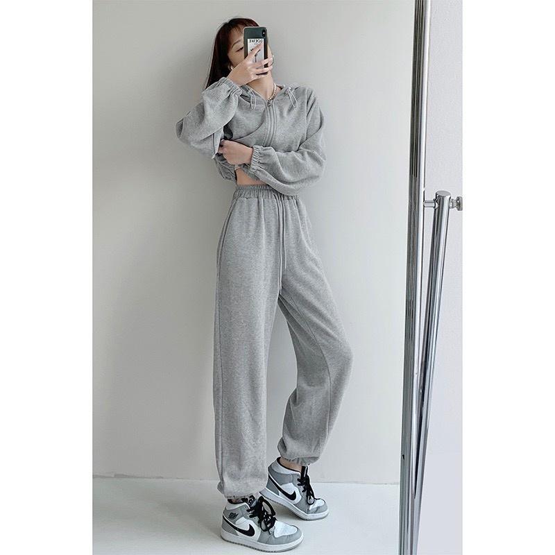 Quần jogger nữ bo gấu trơn vải thun da cá - Quần jogger nữ dài ống rộng phong cách Ulzzang bo gấu chất thun trẻ trung