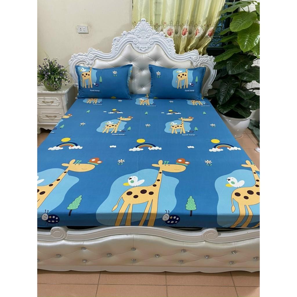 Bộ Ga Gối Poly Cotton hươu xanh loại đẹp bo chun đủ kích thước + vỏ gối ôm, chất mềm, không phai, không xù lông.