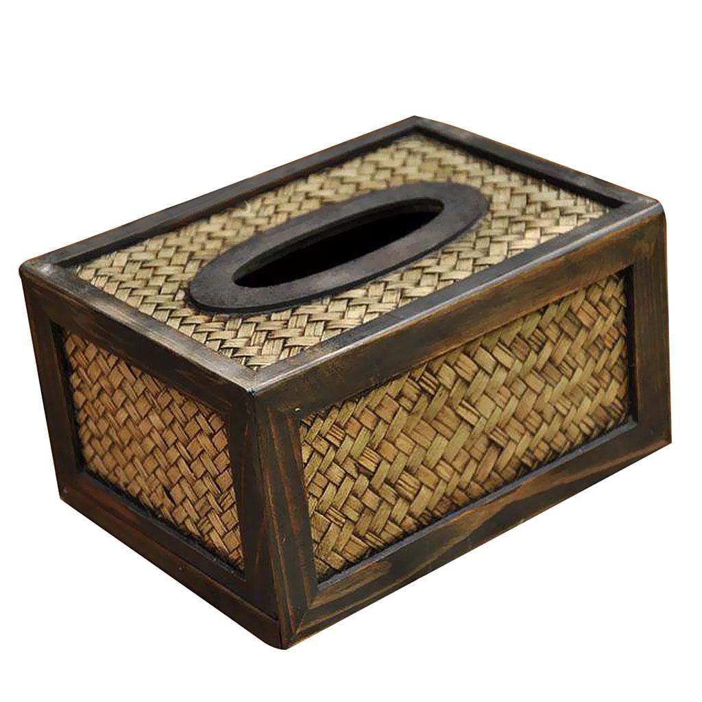 Bamboo Wood Rectangular Facial Tissue Box Cover Holder Home Office Car