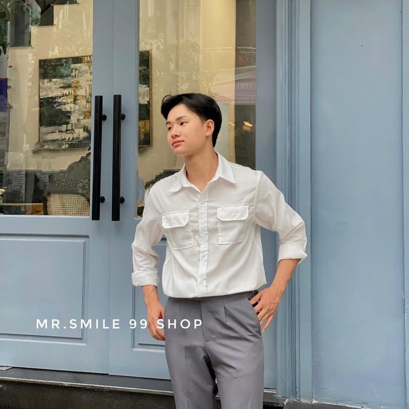 Áo Sơ Mi Nam Tay Dài Phối Hai Túi Hộp Unisex, Phong Cách Hàn Quốc, Hàng Thiết Kế Mr.Smile 99 Shop