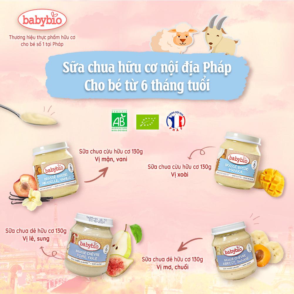 Sữa chua cừu hữu cơ cho bé ăn dặm Babybio dạng hũ thuỷ tinh 130g dành cho bé từ 6 tháng tuổi