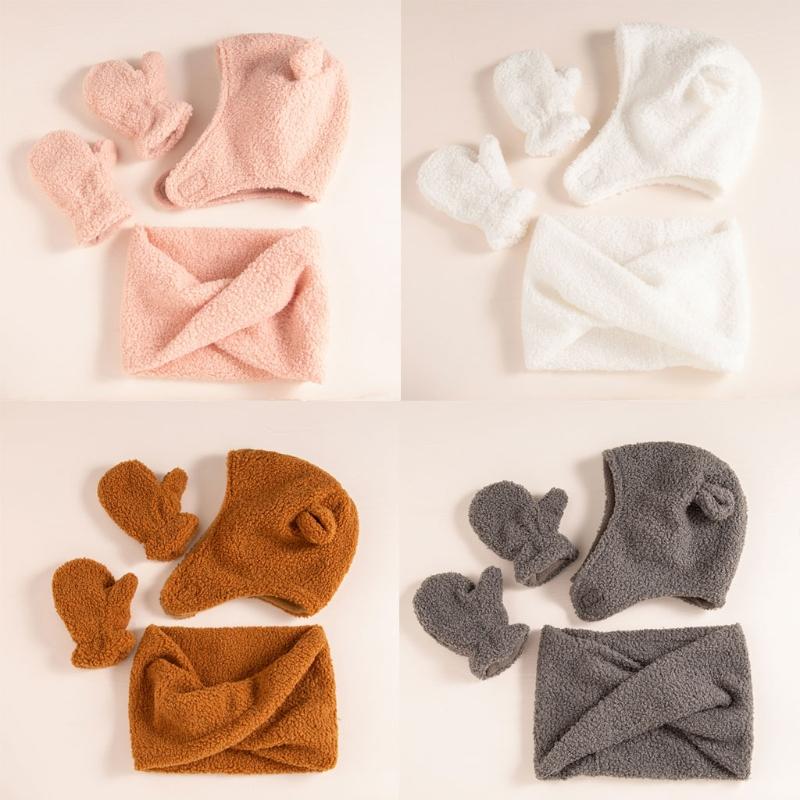 Bộ 3 Nón Trẻ Em Yếm Găng Tay Hở Ngón Bộ Ấm Cúng Mùa Đông Bò Khăn Choàng Cổ Găng Tay Bộ Ấm Tương Thích Với 1-4 tuổi Trẻ Em