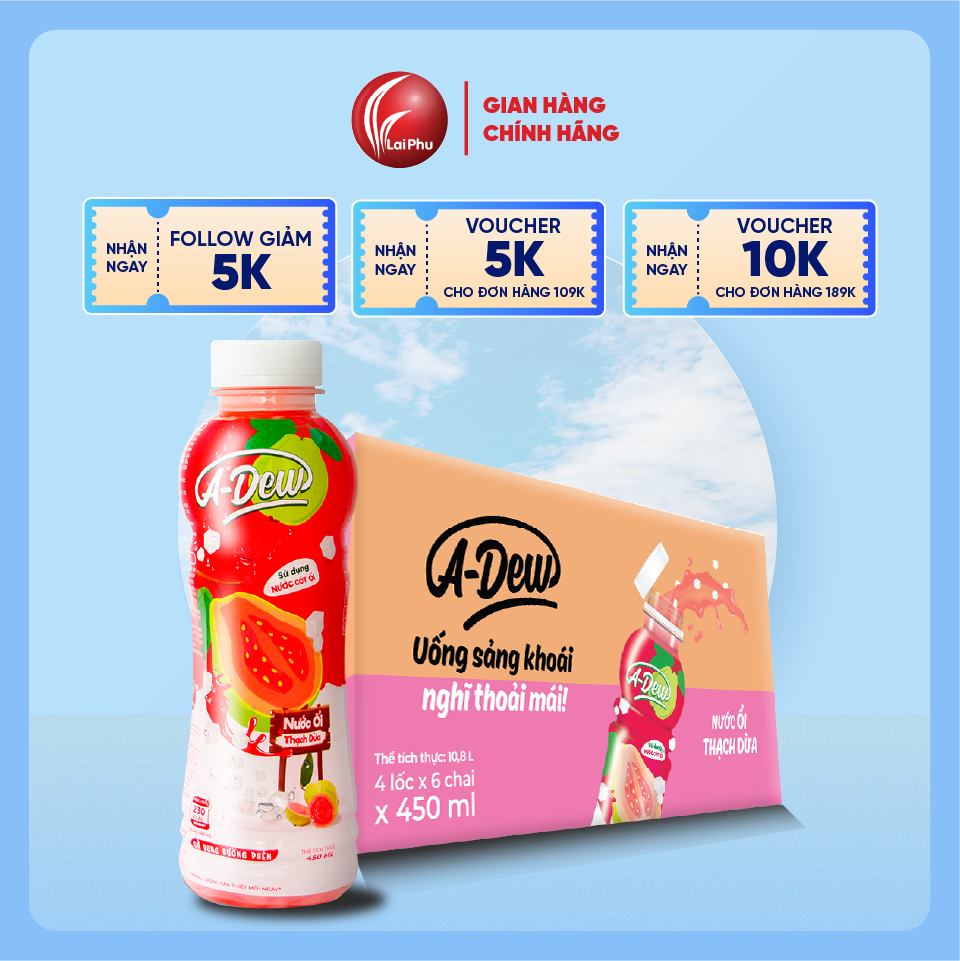 Nước Ổi Thạch Dừa A Dew Chai 450ml - Thùng 24 Chai