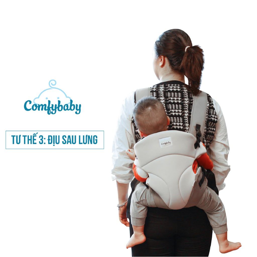 Địu em bé 3 tư thế có đỡ cổ sơ sinh - THOÁNG KHÍ-CHỐNG GÙ cho bé ComfyBaby CF-BK010 siêu gọn nhẹ - bảo hành 12 tháng