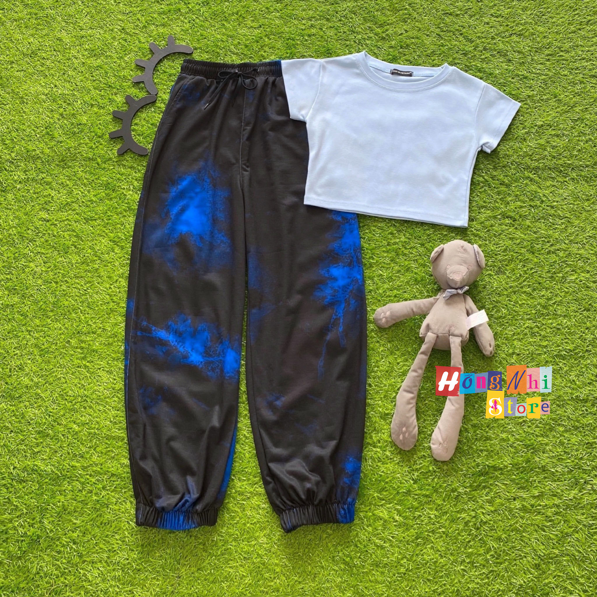 Quần Jogger 3D Ulzzang Unisex Jogger Loang Màu Bo Lai Đen Xanh V2 - MM