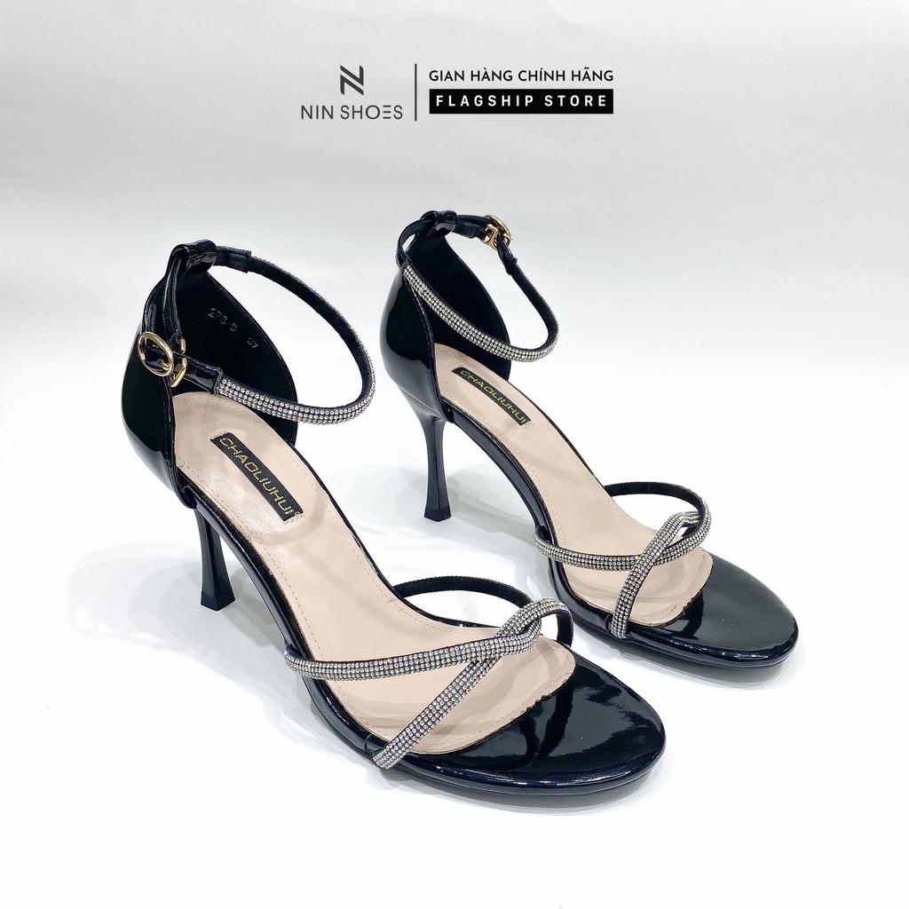 Sandal đế cao nữ - Giày sandal cao gót đế nhọn dây đá 9cm cao cấp Ninshoes
