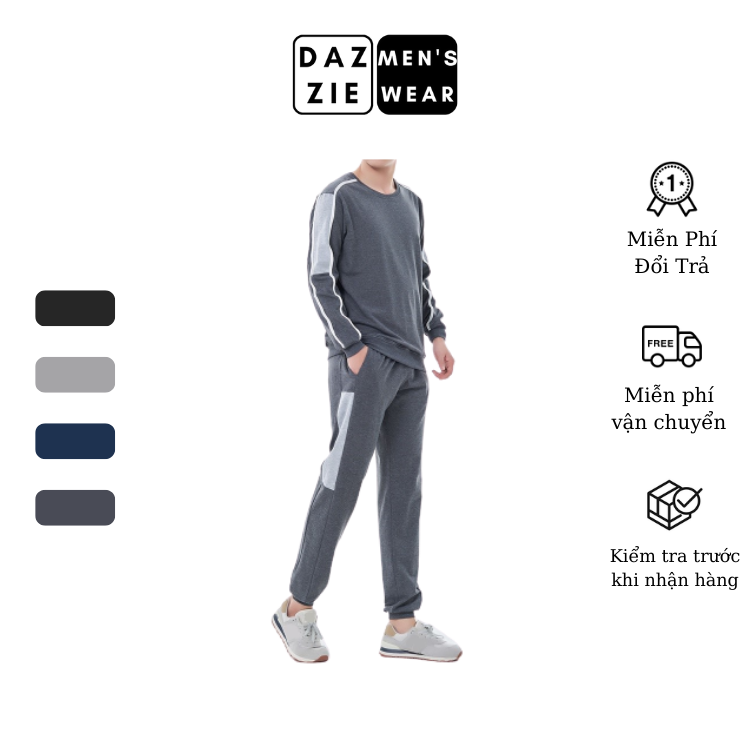 Bộ thể thao nam dài tay DazzieMenwear chất Nỉ Cotton Spandex Mềm, Co dãn kiểu dáng trẻ trung, thời trang