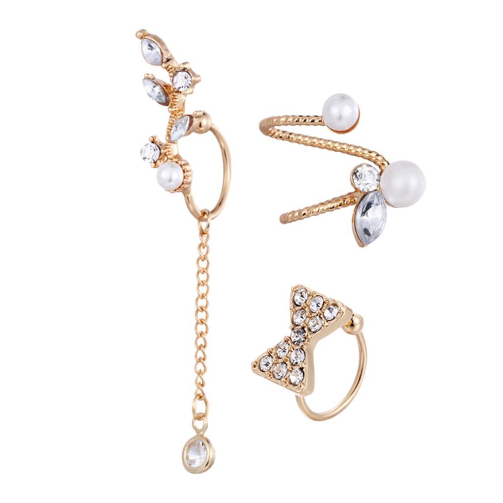 3 Pcs Rhinestone Stud Earrings, Alloy Earrings, Dangle Earrings, Jewelry