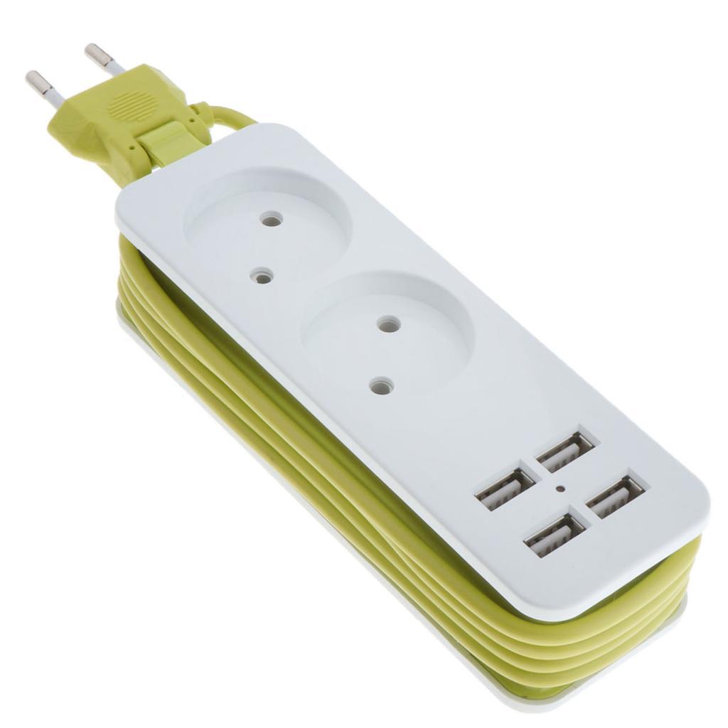 EU Plug Extension Socket Outlet Hub Travel Power Strip 6-Ports with 4 USB