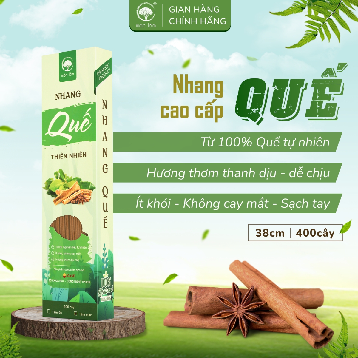 Nhang Quế Thiên Nhiên 1200cây 38cm - TIẾT KIỆM 30K - Nhang Sạch - Ít khói - MỘC LÂM