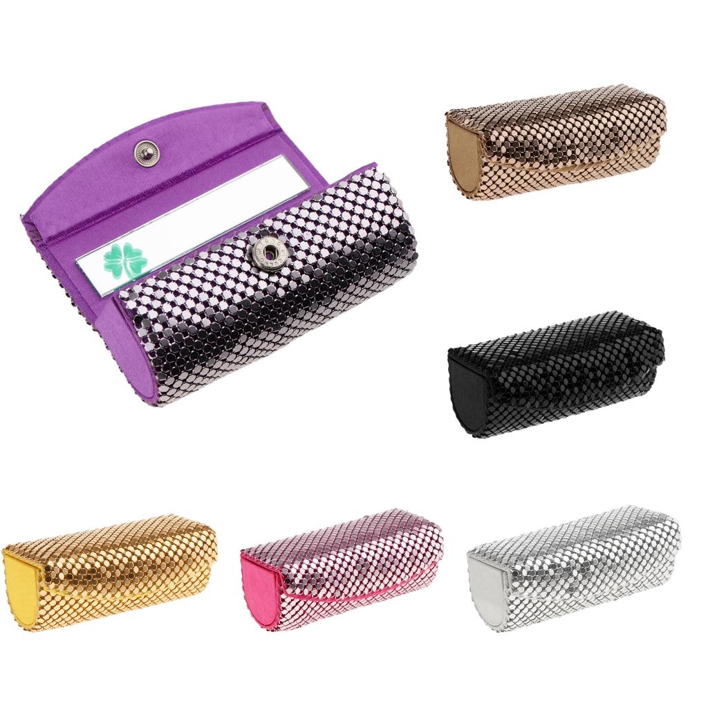 Shiny Lipstick Case Holder - Organizer Bag for Purse- lipstick holder -Cosmetic Storage Box With Mirror Women Girls Gift