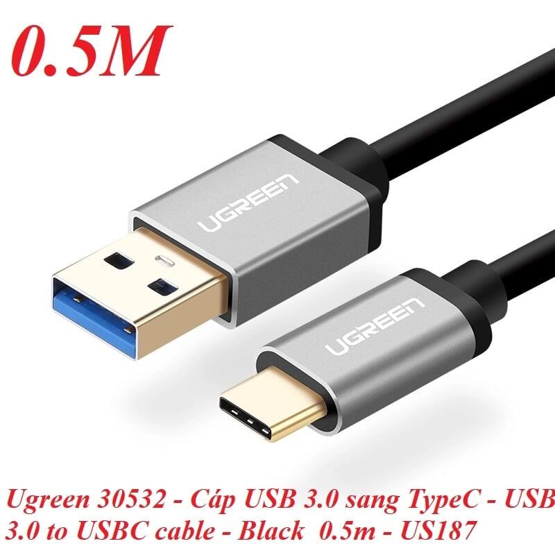 Ugreen UG30532US187TK 0.5M màu Đen Cáp dữ liệu USB Type-C sang USB 3.0 truyền dữ liệu từ máy tính ra điện thoại - HÀNG CHÍNH HÃNG