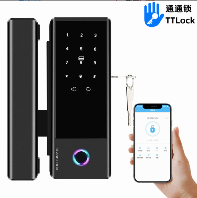 Khóa vân tay cửa kính cường lực thông minh không khoan đục JD-S1