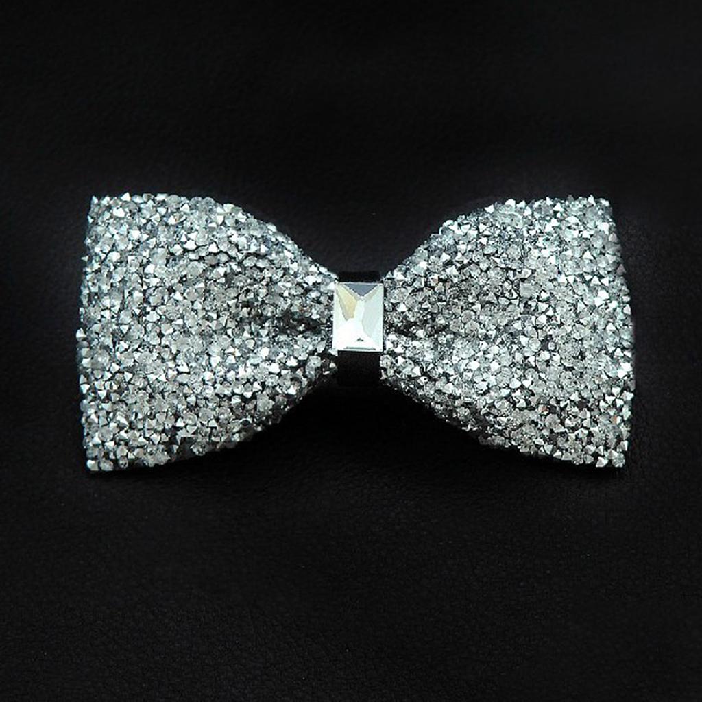 Men Shining Crystal Rhinestone Dress Tuxedo Bow Tie Leather Bowtie Neckties